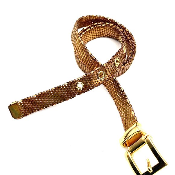Vintage Retro Glam Gold Tone Shiny Mesh Women's Adjustable 29”-33” One Inch Wide - Picture 4 of 8